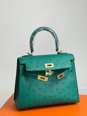 KELLY BAG 20 IN TEAL GREEN OSTRICH LEATHER WITH GOLD HARDWARE