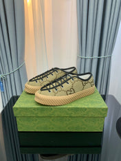 GG UNIQUE SNEAKER THICK-SOLE STRAW COLOR CANVAS