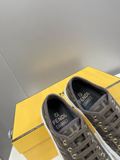 FENDI DOMINO MOTIF LOW-TOP SNEAKERS IN BROWN CANVAS