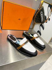 0Z MULE WHITE AND BLACK CALFSKIN WITH PATTERN