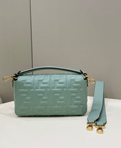 BAGUETTE WITH FF MOTIF 27 IN VIRIDIAN GREEN SOFT LAMBSKIN GOLD HARDWARE