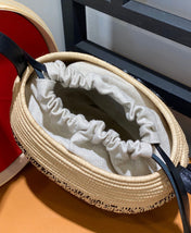 LOE 18 ANAGRAM BASKET BAG IN BLACK AND NATURAL RAFFIA