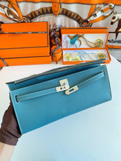KELLY CUT 31 IN AZURE BLUE CALFSKIN WITH SILVER HARDWARE