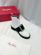 VIV' RANGERS CHELSEA BOOTIES IN WHITE CALFSKIN CRYSTAL BUCKLE
