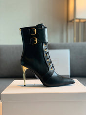 BALMAIN 26S LACE-UP ANKLE BOOTS 105 MM IN BLACK CALFSKIN
