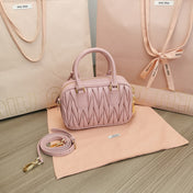 ARCADIE MATELASSÉ NAPPA SMALL BAG 19 IN PASTEL PINK LAMBSKIN GOLD HARDWARE