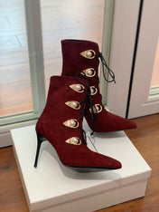 BALMAIN 26S BOOT 95 MM IN DARK RED SUEDE PEARL BUTTON