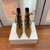 BALMAIN 26S BOOT 95 MM IN BROWN SUEDE PEARL BUTTON