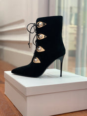 BALMAIN 26S BOOT 95 MM IN BLACK SUEDE PEARL BUTTON