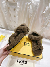 FENDI DAD SANDAL IN MOCHA BROWN FLEECE