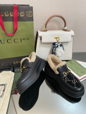 GG LOAFER IN BLACK JACQUARD AND CALFSKIN WITH BEIGE WOOL LINING