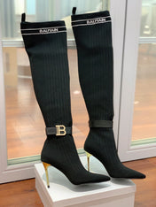 BALMAIN 26S HIGH-TOP BOOTS 105 MM IN BLACK FLYKNIT