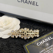 CHANEL 26S DOUBLE C LOGO CRYSTAL GEOMETRIC HAIR CLIP IN GOLD METAL 629931