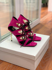 BALMAIN 25S HIGH HEELS 95MM IN FUCHSIA SUEDE WITH PEARL