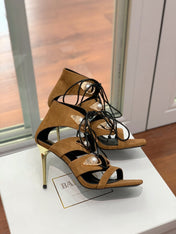 BALMAIN 25S HIGH HEELS 95MM IN DARK BROWN SUEDE WITH PEARL