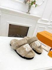 DAD SANDAL MULE IN WHEAT TAN MIX WHITE FLEECE
