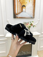 DAD SANDAL MULE IN BLACK MIX WHITE FLEECE