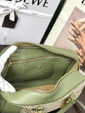 LOE AMAZONA 28 BAG IN OLIVE GREEN CALFSKIN AND BEIGE MONOGRAM FABRIC