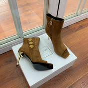 BALMAIN 26S OPEN-TOE BOOTS 95 MM IN BROWN SUEDE