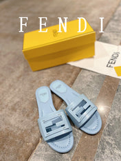 FENDI BAGUETTE SLIDES IN  BABY BLUE LAMBSKIN