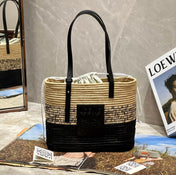 LOE BASKET BAG 28 IN NATURAL MIX BLACK RAFFIA