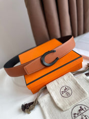 LUCK BELT BUCKLE & REVERSIBLE GINGER ORANGE LEATHER STRAP 38MM BLACK HARDWARE