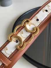 CELINE 25S BELT TRIOMPHE 25MM IN WHITE CALFSKIN AND CANVAS 559677