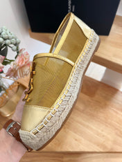 SL YVES LOGO SLIP ON METALLIC GOLD CALFSKIN AND MESH