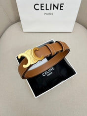 CELINE 25S TRIOMPHE 25MM BELT IN CARAMEL CALFSKIN GLOD HARDWARE