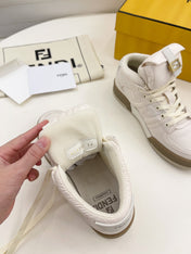 FENDI LOGO SOCK SNEAKER BOOTS IN WHITE LAMBSKIN