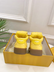 FENDI LOGO SOCK SNEAKER BOOTS IN CORN YELLOW LAMBSKIN