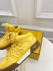 FENDI LOGO SOCK SNEAKER BOOTS IN CORN YELLOW LAMBSKIN