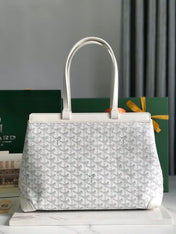 BELLECHASSE BIAUDE PM BAG 36 IN WHITE GOYARDINE CANVAS AND CALFSKIN TRIM