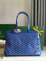 BELLECHASSE BIAUDE PM BAG 36 IN BLUE GOYARDINE CANVAS AND CALFSKIN TRIM