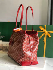 BELLECHASSE BIAUDE PM BAG 36 IN CLASSIC RED GOYARDINE CANVAS AND CALFSKIN TRIM
