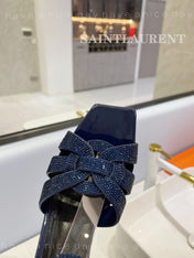 SL TRIBUTE CRYSTAL SANDALS GLOSSY NAVY CALFSKIN