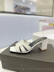 SL TRIBUTE MULES WHITE CALFSKIN