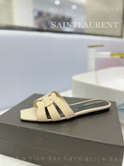 SL TRIBUTE SLIPPERS GLOSSY PASTEL YELLOW CALFSKIN