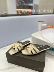SL TRIBUTE SLIPPERS GLOSSY PASTEL YELLOW CALFSKIN
