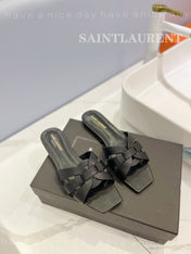 SL TRIBUTE SLIPPERS BLACK CALFSKIN