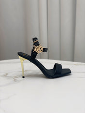 BALMAIN 25S HIGH HEELS WITH B METAL DETAIL 95MM IN BLACK CALFSKIN