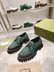 GUCCI 26S LACE-UP SHOES IN DARK GREEN GG CANVAS