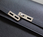 KELLY DEPECHES 34 BRIEFCASE IN BLACK TOGO CALFSKIN SILVER HARDWARE