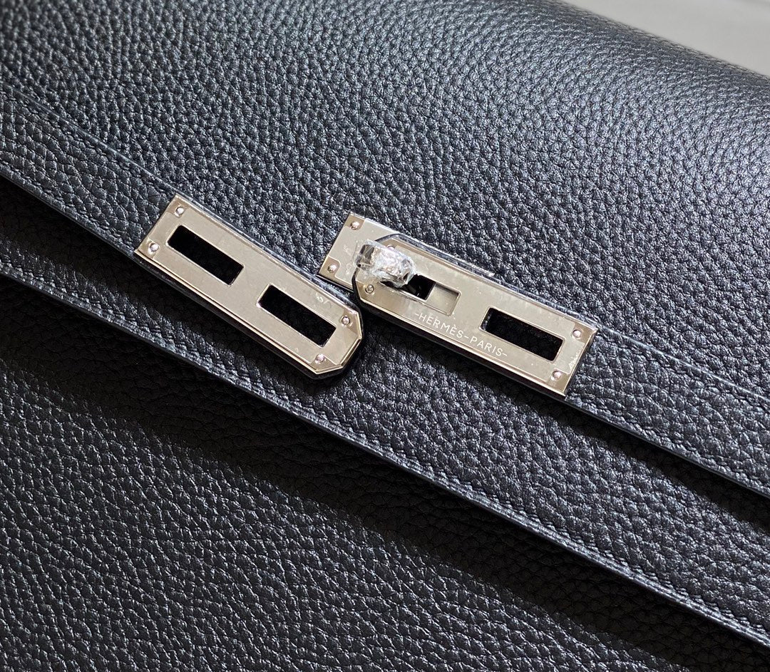 KELLY DEPECHES 34 BRIEFCASE IN BLACK TOGO CALFSKIN SILVER HARDWARE