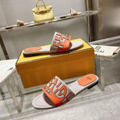 FF Women Roma Signature Orange Grey Canvas Leather Slide