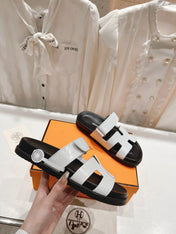CHYPRE SANDAL BLACK AND WHITE LAMBSKIN