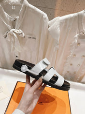 CHYPRE SANDAL BLACK AND WHITE LAMBSKIN