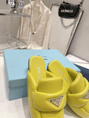 PRA SOFT PADDED NAPPA SHEARLING MULES LIME LAMBSKIN