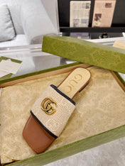 GG EXCLUSIVE SLIDE SANDAL CARAMEL AND CREAM SEDGE