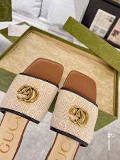 GG EXCLUSIVE SLIDE SANDAL CARAMEL AND CREAM SEDGE